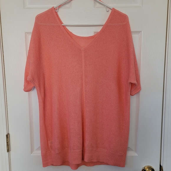 Talbots Salmon Pink Linen Short-Sleeved Lightweight Top, Wear It 2 Ways, Size L - Picture 1 of 3